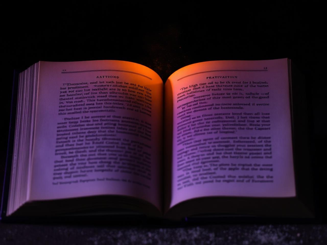 Libro abierto irradiando luz en la oscuridad